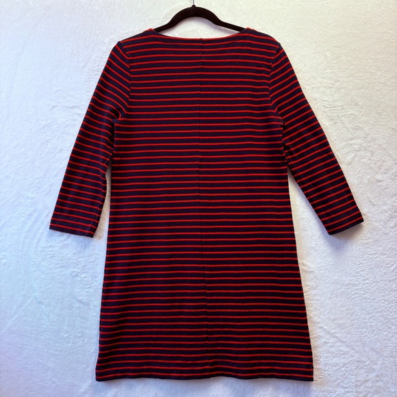 J. Crew Knit Dress Red Navy Blue Striped Cotton Blend 3/4 Sleeve Casual - Picture 7 of 9